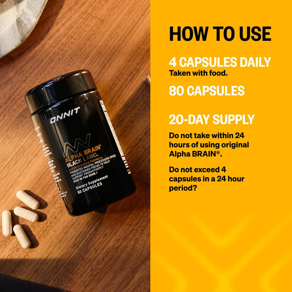 ONNIT Alpha Brain Black Label label details reveal Lion’s Mane and L-theanine.