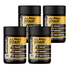 ONNIT Alpha Brain bottle front view highlighting cognitive support for daily focus.