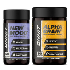 ONNIT Alpha Brain bottle on desk promoting focus and mental clarity