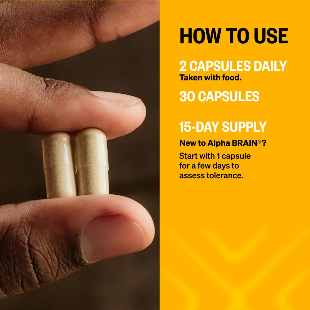 ONNIT Alpha Brain capsules close-up illustrating a caffeine-free nootropic option for steady focus.