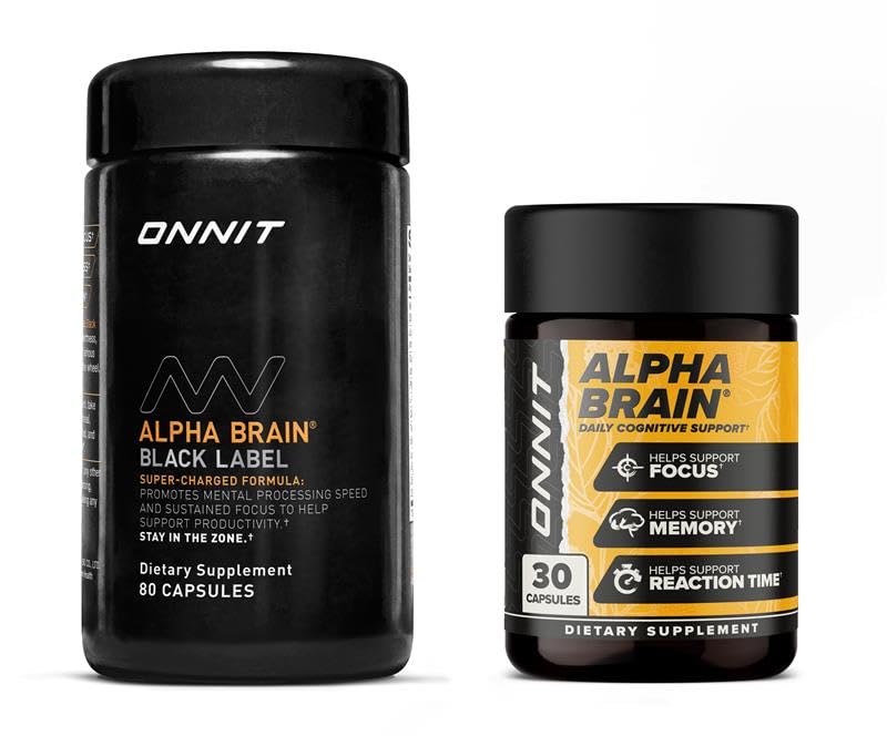 ONNIT Alpha Brain Classic bottle front view supports memory and focus