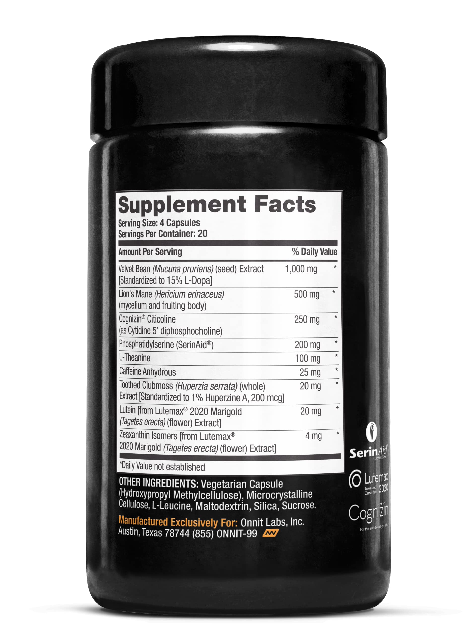 ONNIT Alpha Brain Classic packaging emphasizes caffeine-free cognitive support.