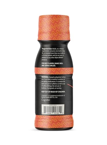 ONNIT Alpha Brain Focus Shot peach glass serving for daytime use.