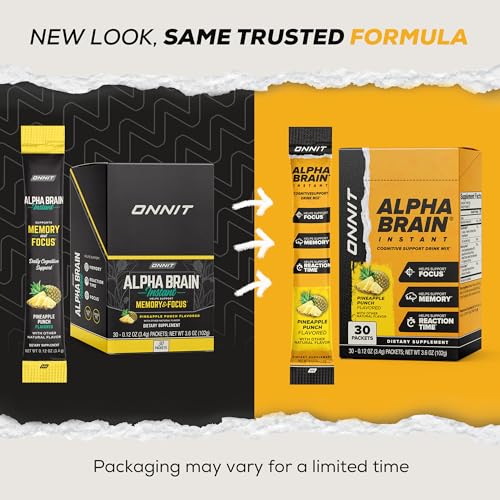 ONNIT Alpha Brain Instant Pineapple Punch box of packets ready to mix for cognitive support