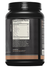 ONNIT chocolate whey isolate label close‑up showing leucin and amino profile