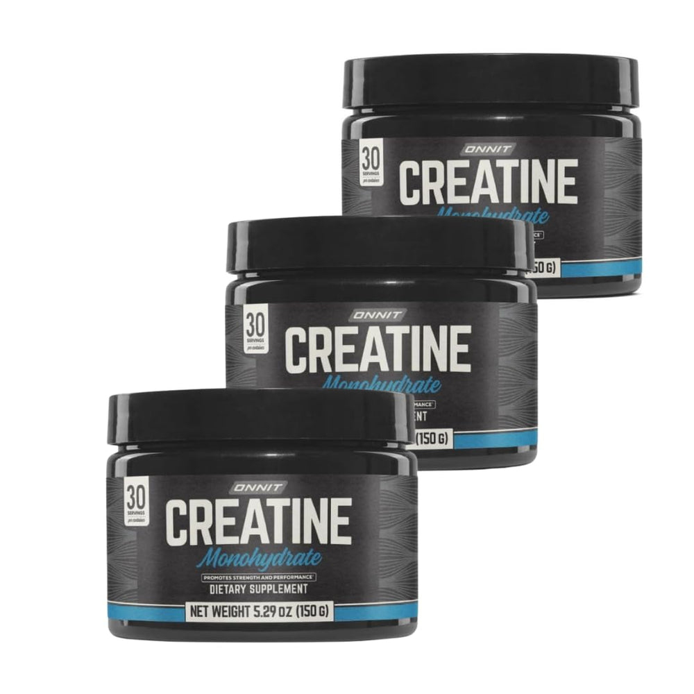 ONNIT Creatine Monohydrate tub front showing strength-supporting formula.