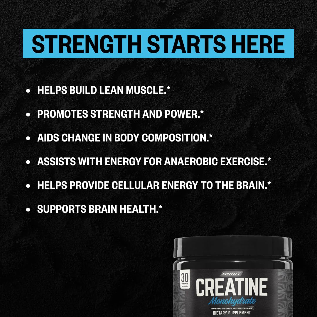 Tub open of ONNIT Creatine Monohydrate Powder highlights premium quality