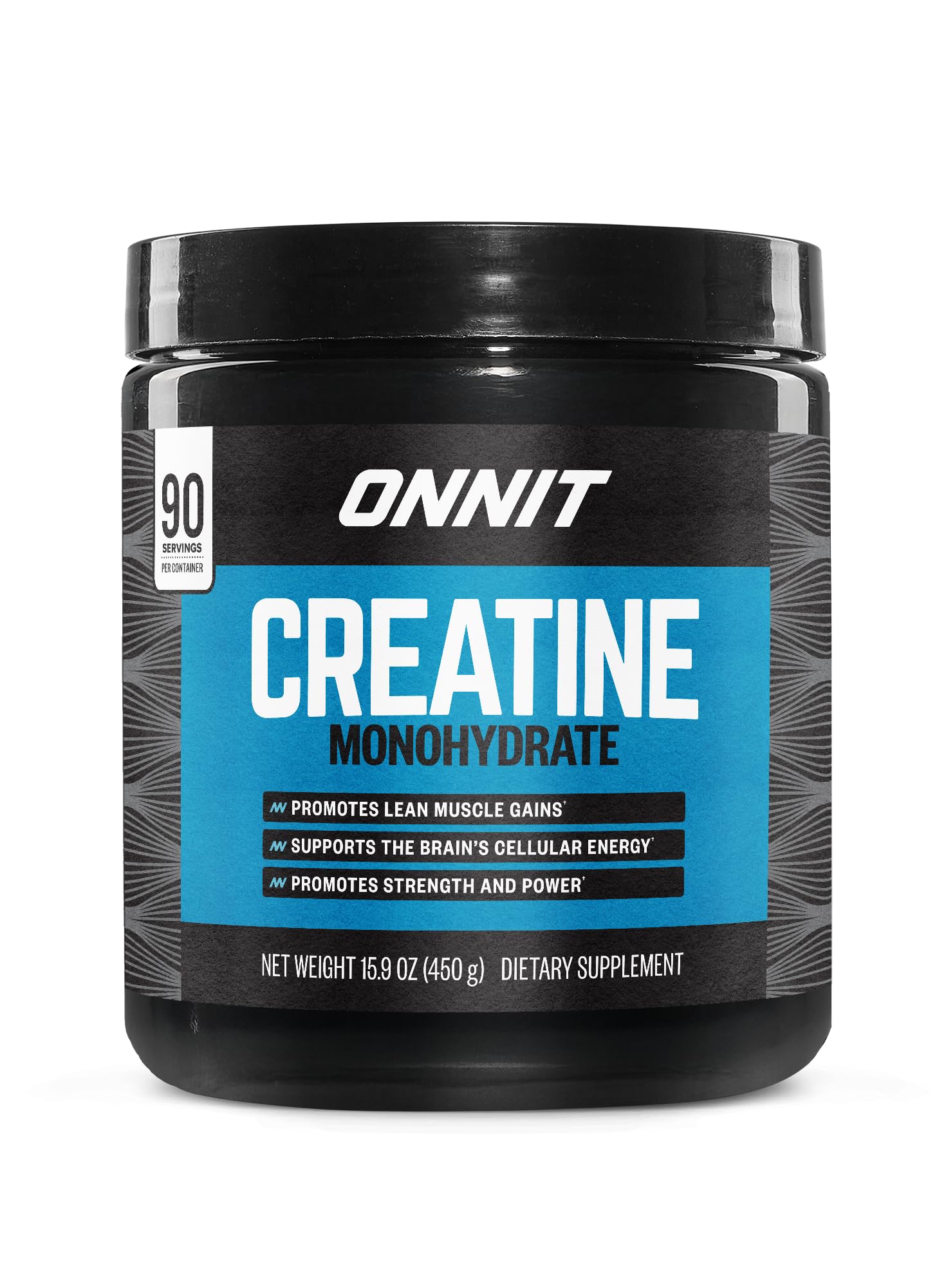 ONNIT Creatine Monohydrate Powder unflavored bottle highlights lean muscle support.