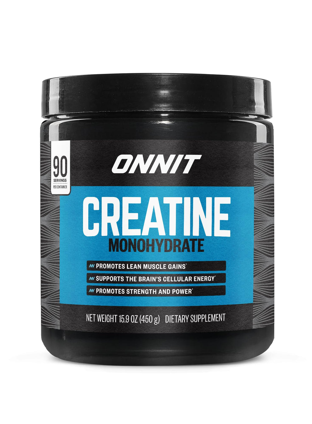 ONNIT Creatine Monohydrate Powder unflavored bottle highlights lean muscle support.