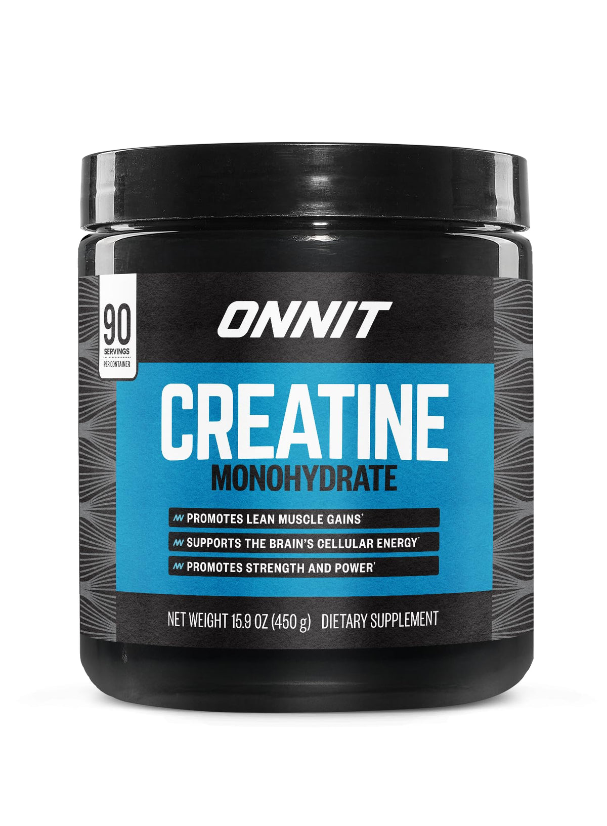 ONNIT Creatine Monohydrate Powder unflavored bottle highlights lean muscle support.