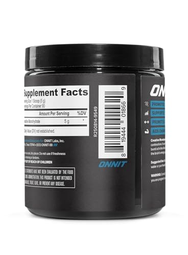 ONNIT Creatine scoop and jar illustrate the 90-serving value for strength and endurance.