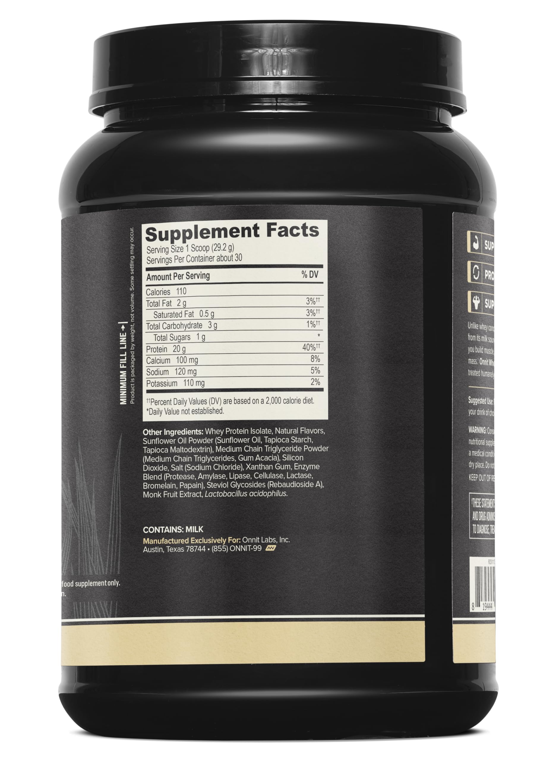 ONNIT vanilla whey isolate powder being poured into a shaker.