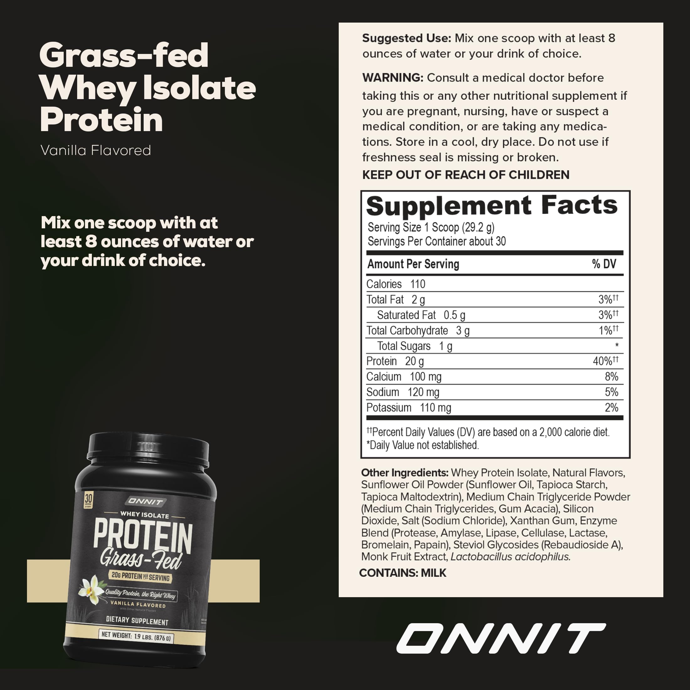 ONNIT vanilla whey isolate powder in shaker ready to mix.