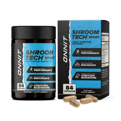 ONNIT Shroom Tech Sport bottle closeup highlighting sleek packaging and daily energy support.