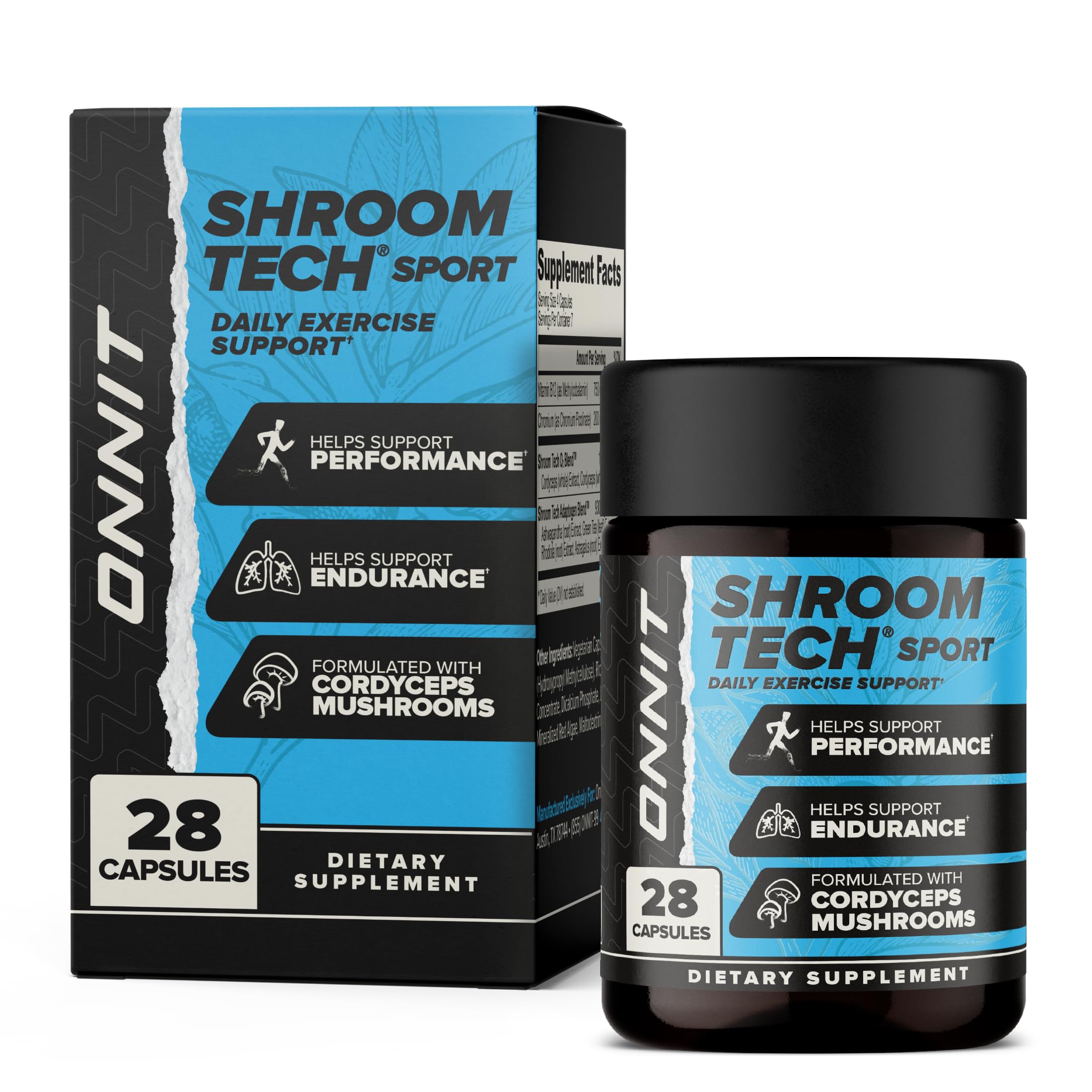 ONNIT Shroom Tech SPORT bottle shown for daily energy support.