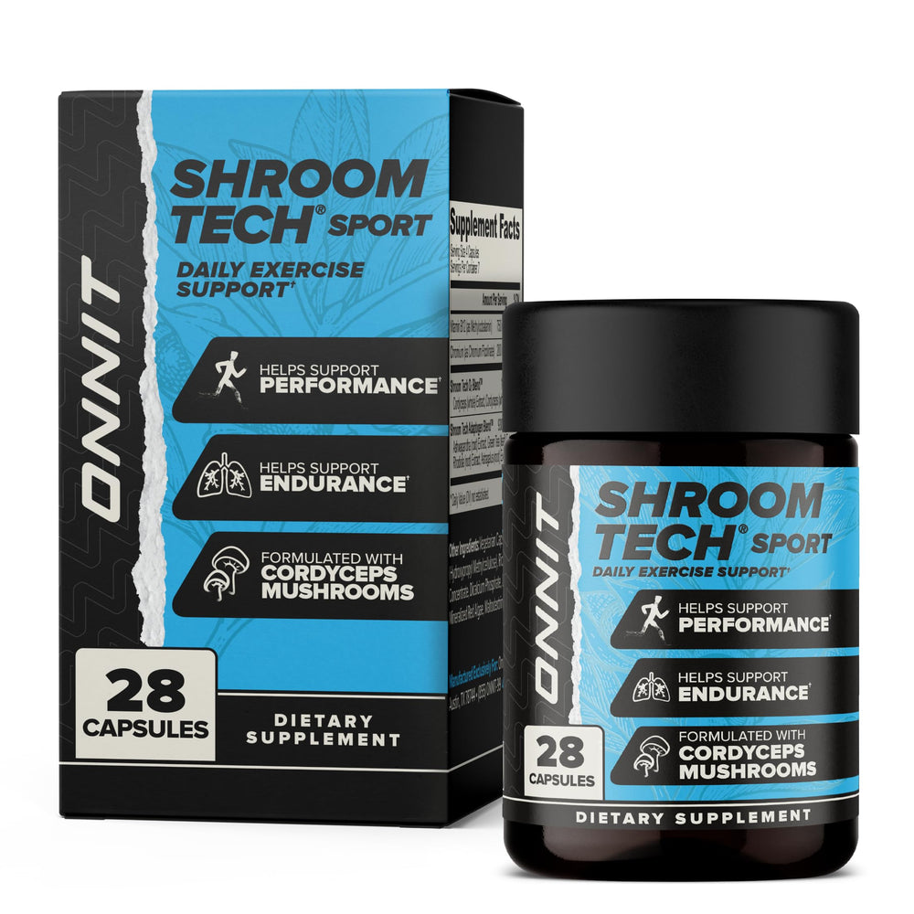 ONNIT Shroom Tech SPORT bottle shown for daily energy support.