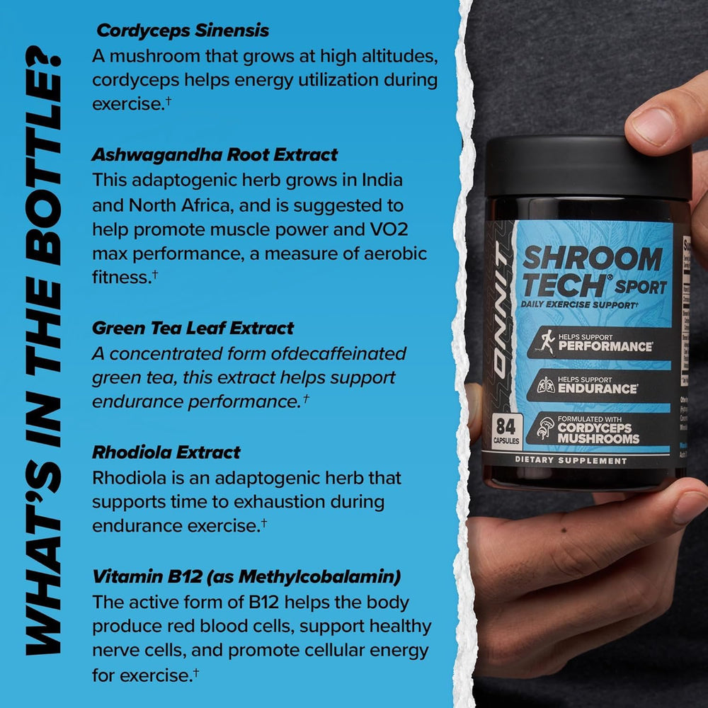 ONNIT Shroom Tech Sport energy bottle illustrating sustained workout energy.