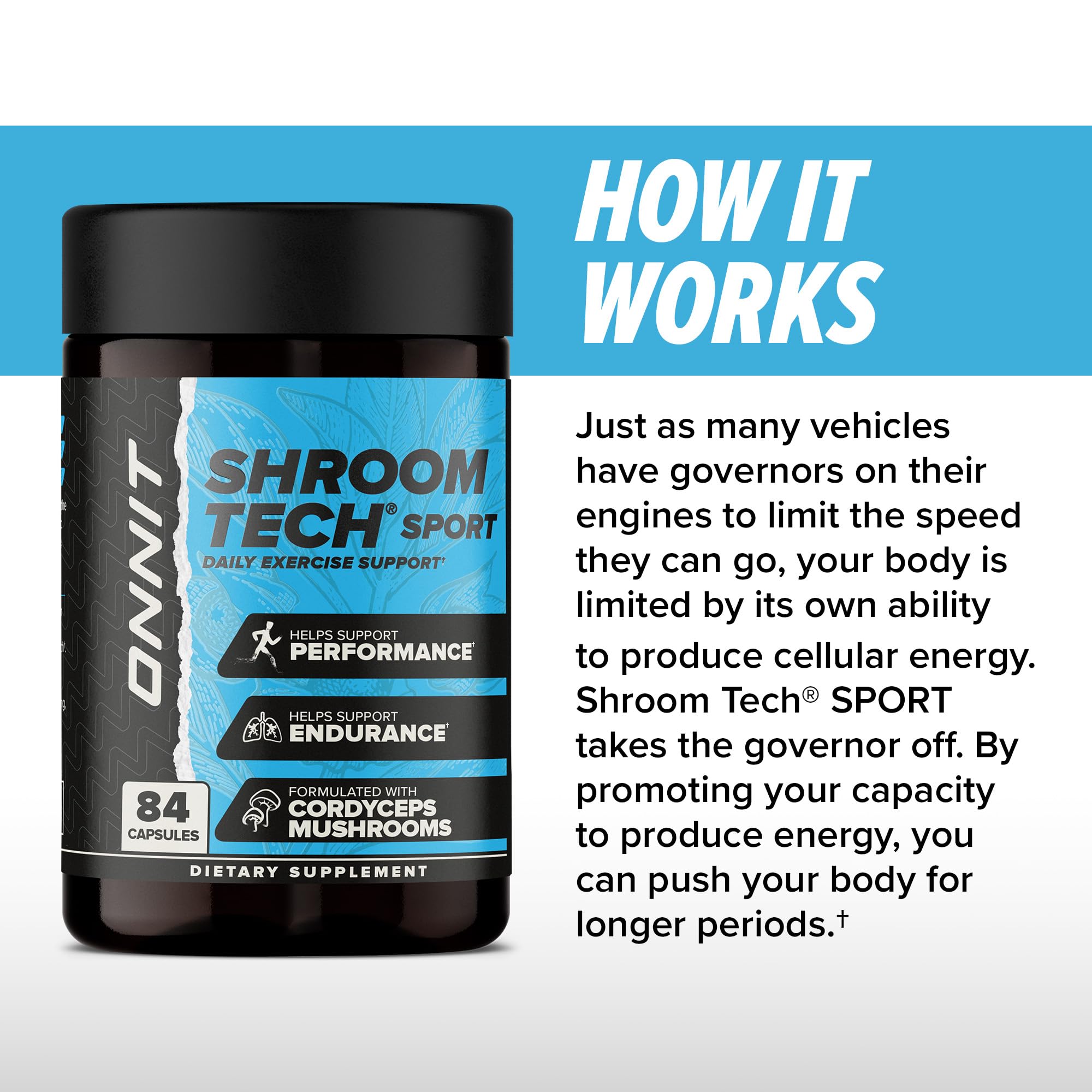 ONNIT Shroom Tech Sport packaging side view highlights bottle design.