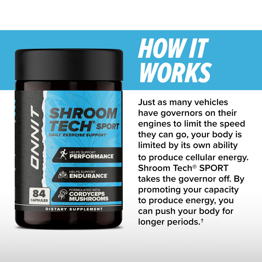 ONNIT Shroom Tech Sport packaging side view highlights bottle design.