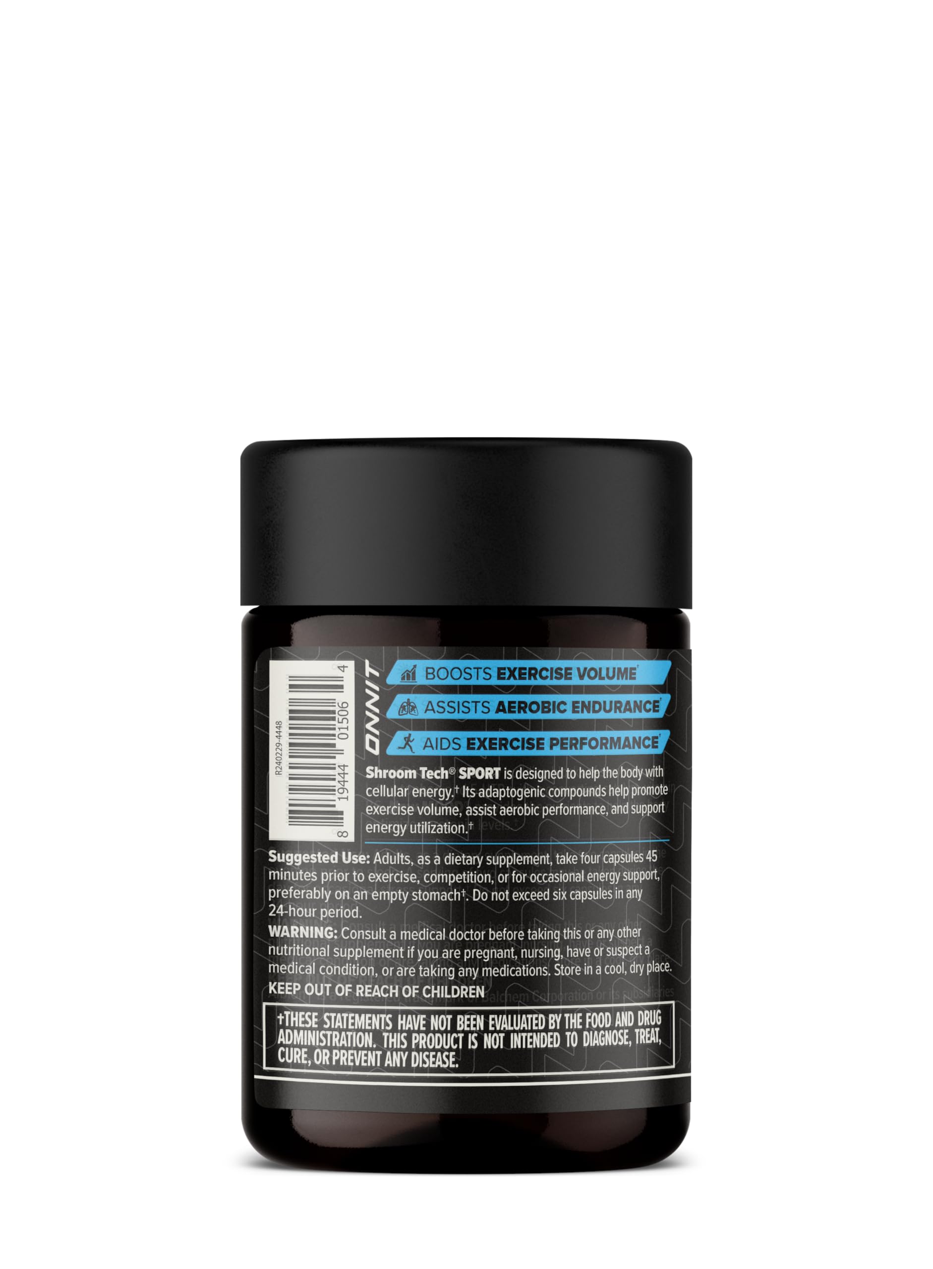 ONNIT Shroom Tech SPORT rhodiola-ashwagandha visual highlights adaptogens for endurance.