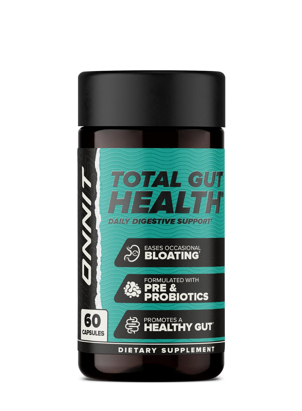 ONNIT Total Gut Health bottle front with 60 capsules for daily digestive support