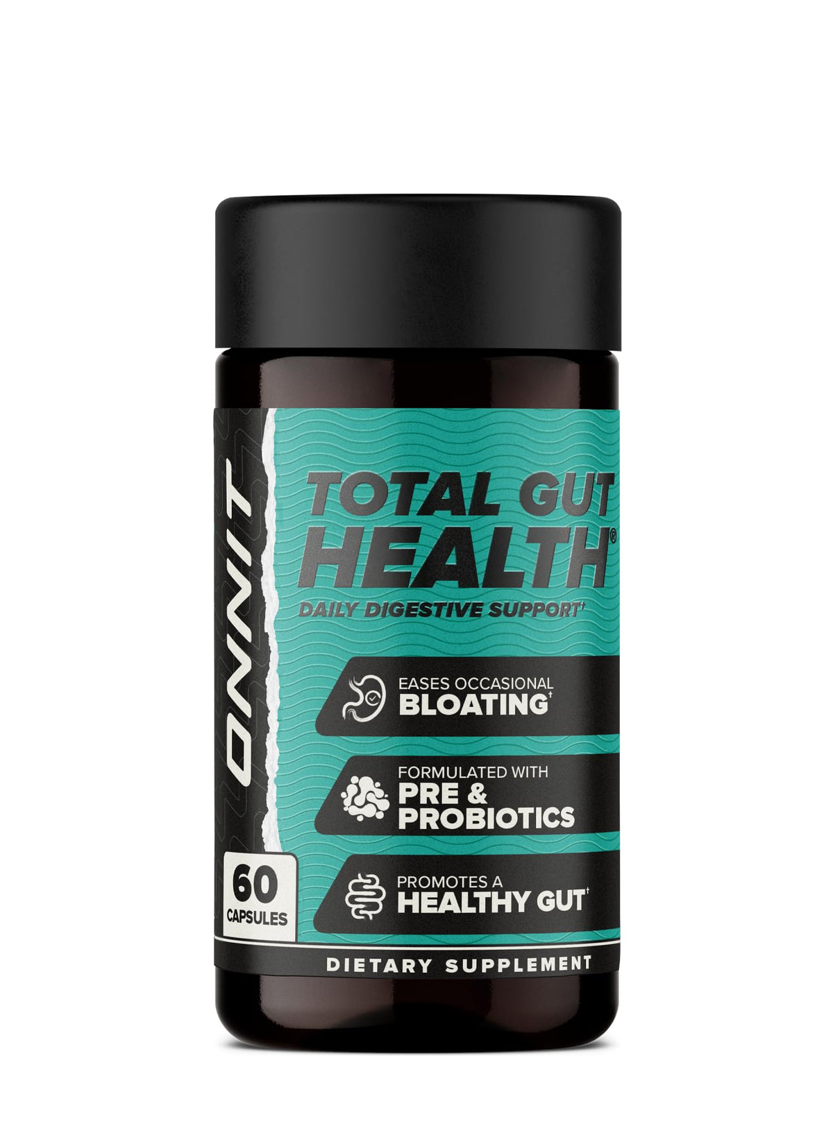 ONNIT Total Gut Health bottle front with 60 capsules for daily digestive support