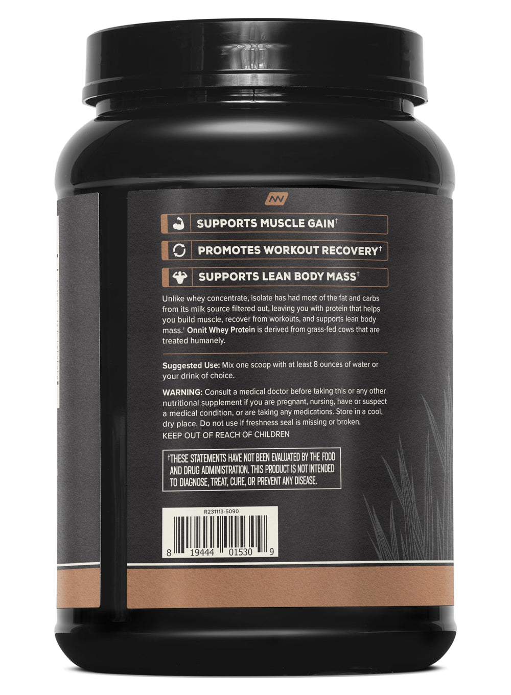 ONNIT whey isolate scoop next to shaker bottle for quick mixing