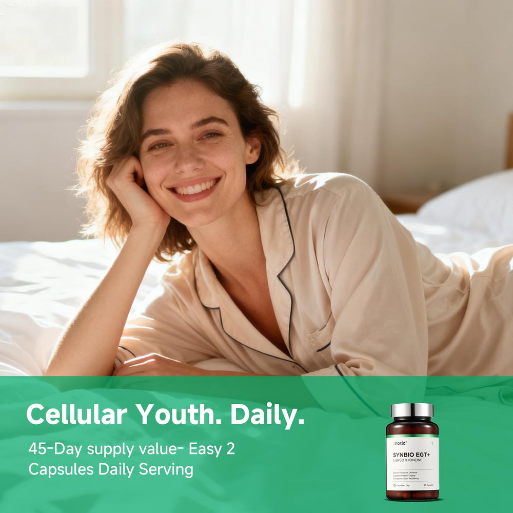 ONOTIC Ergothioneine supplement-glass and capsules on clean countertop for convenience.