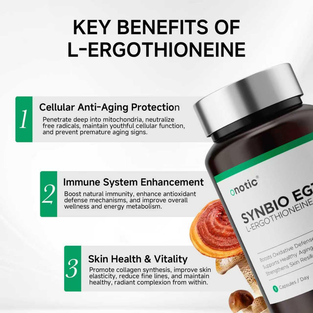 ONOTIC Ergothioneine supplement-label-detail showcasing 30 mg dosage and purity.