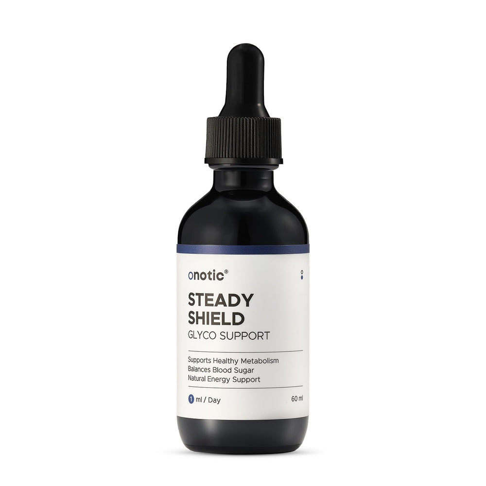 ONOTIC Glyco Support Steady Shield Drops bottle for daily metabolic support.