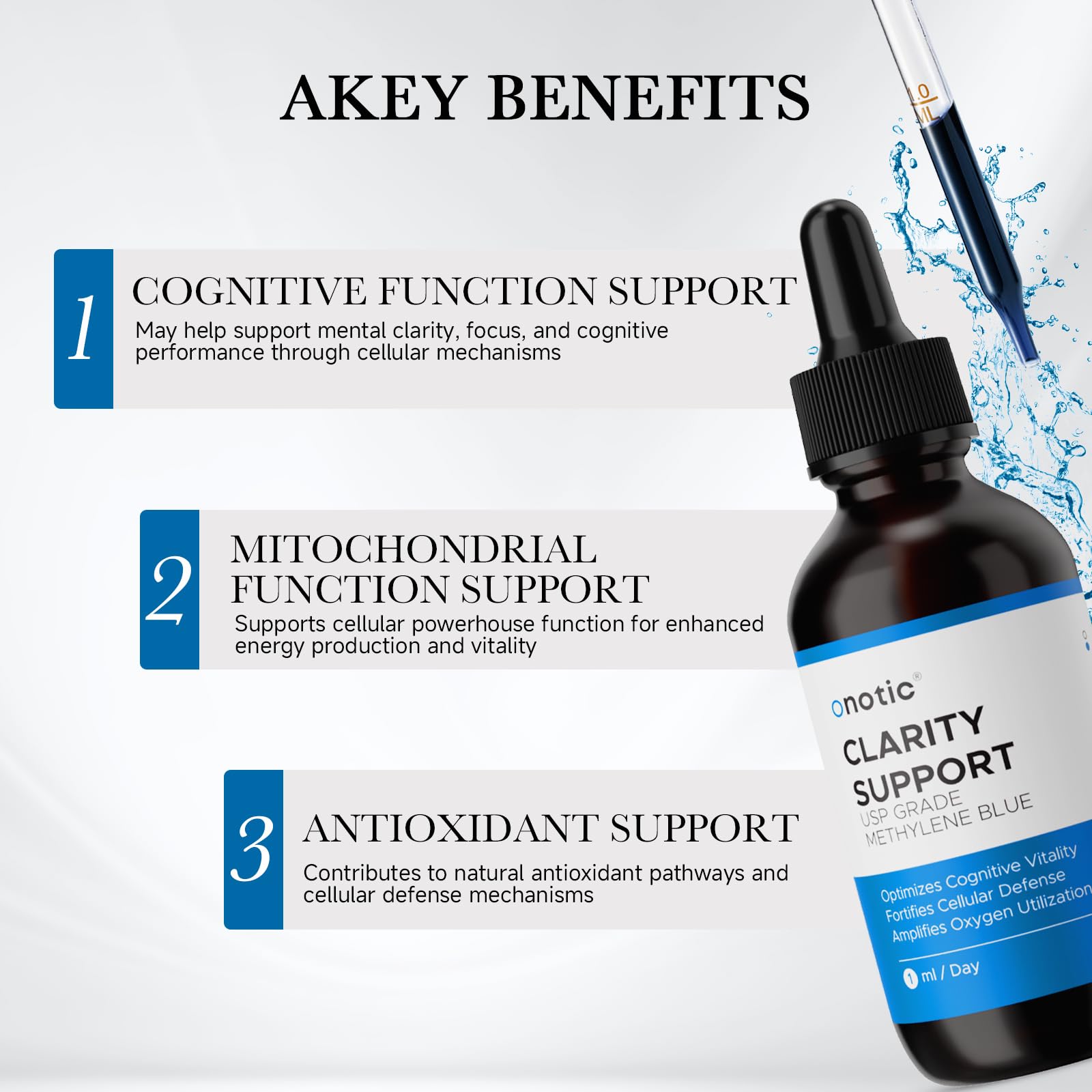 ONOTIC Methylene Blue Drops dropper close-up for precise dosing.