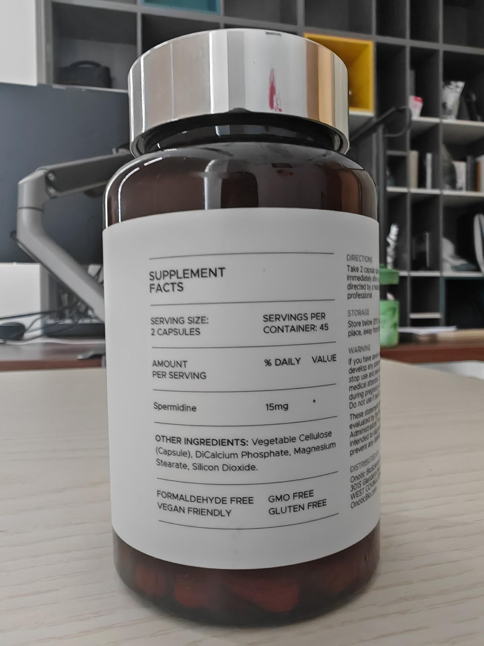 Onotic Spermidine bottle and 90 capsules display for consistent energy support