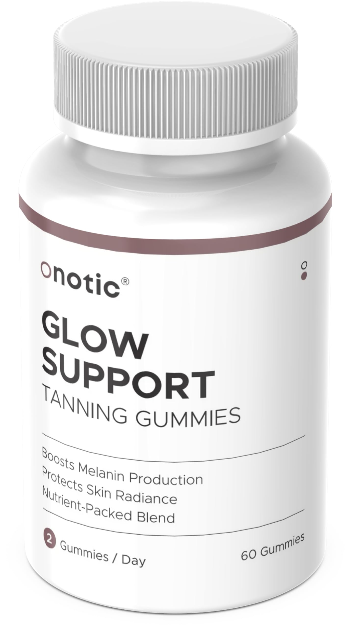 ONOTIC Tanning Gummies packaging display highlighting gluten-free option