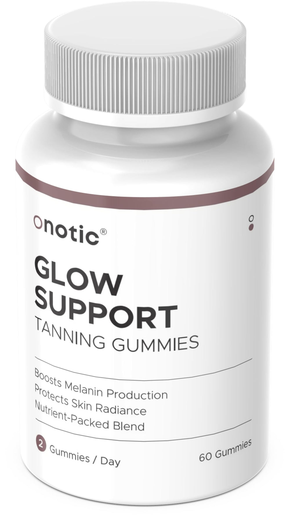ONOTIC Tanning Gummies packaging display highlighting gluten-free option