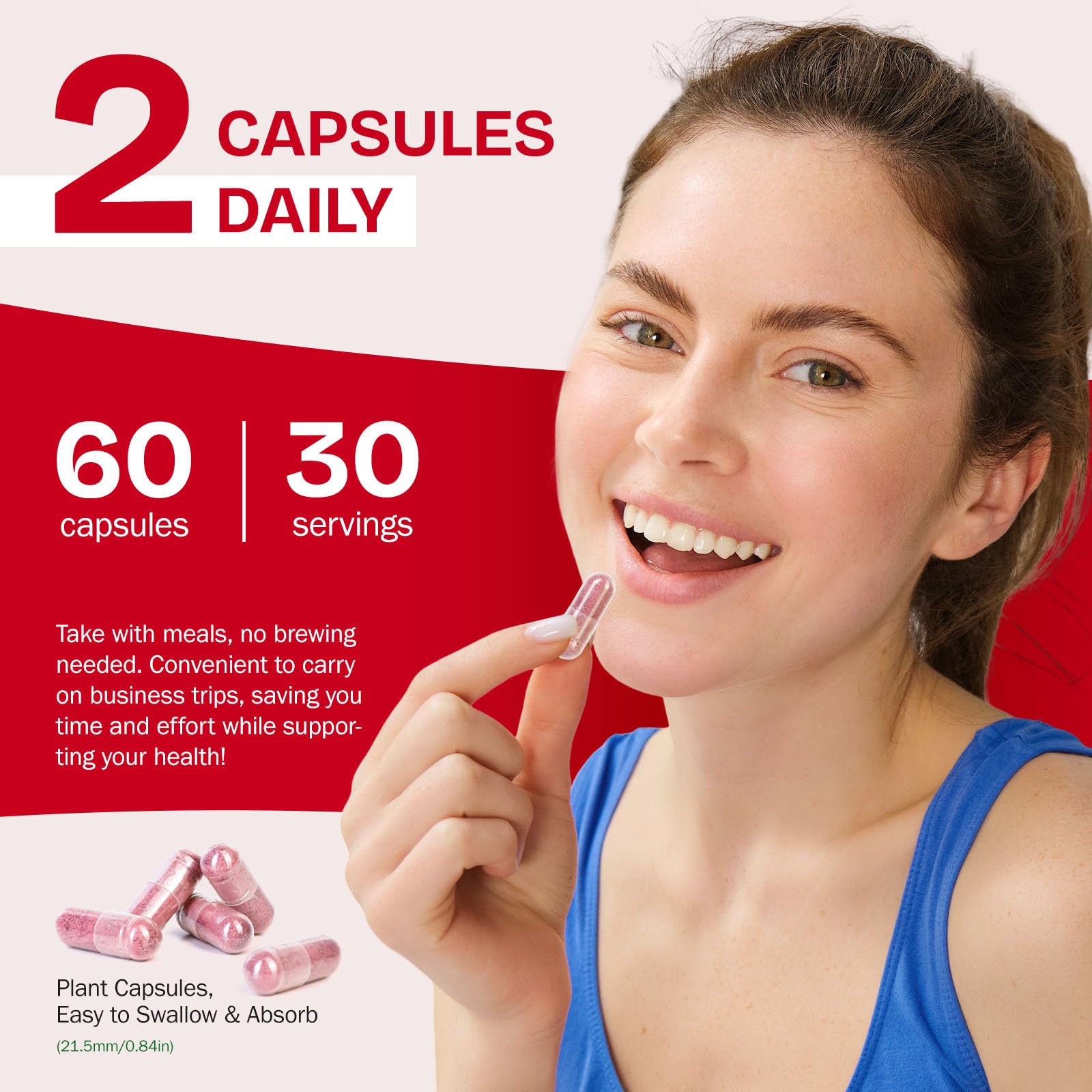 Onznoz Beetroot Capsules with a meal illustrating recommended intake.