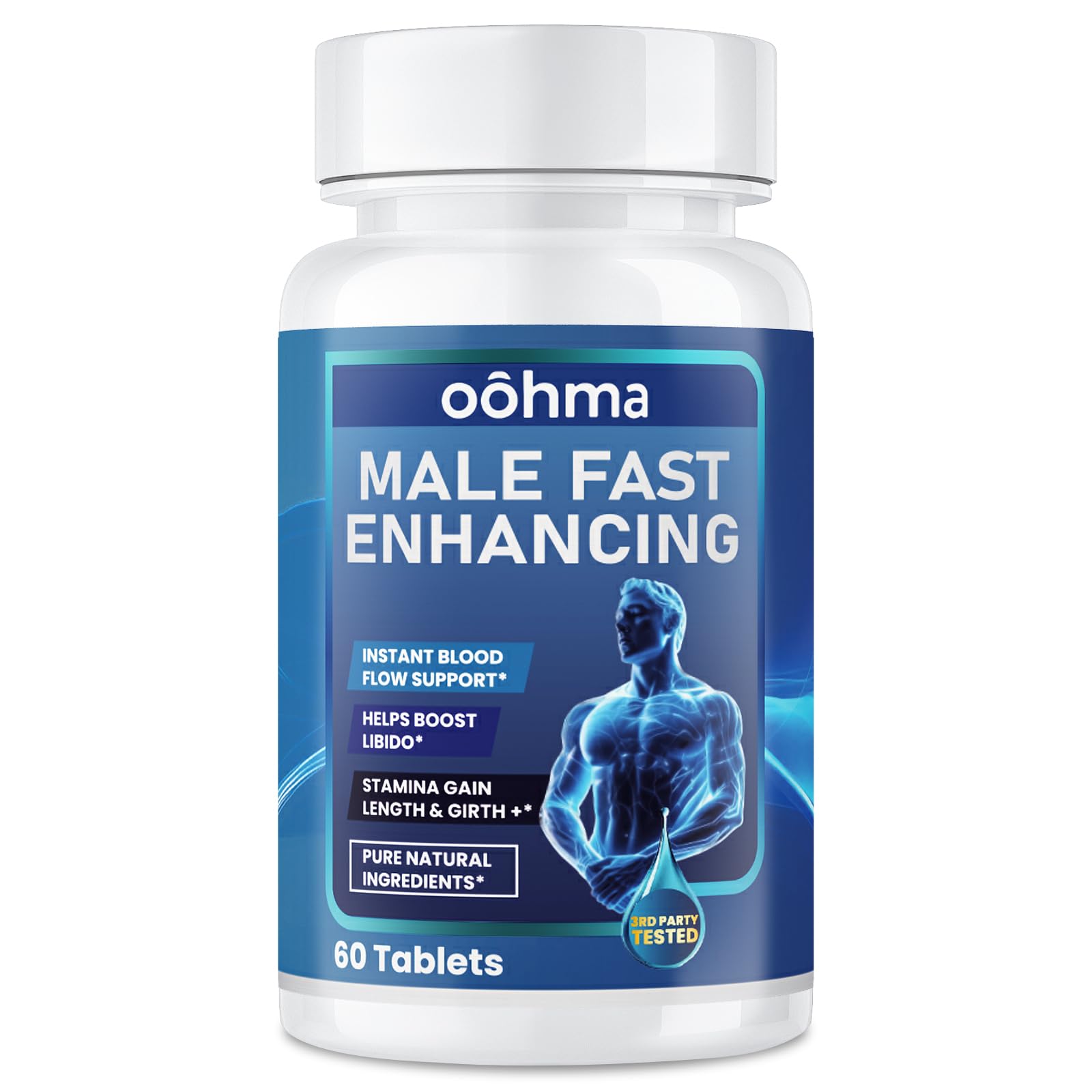 Oohma new male enhancing supplement bottle front, designed for daily vitality.