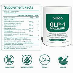 ooioo GLP-1 bottle on countertop showcases the vegan non-GMO formula.