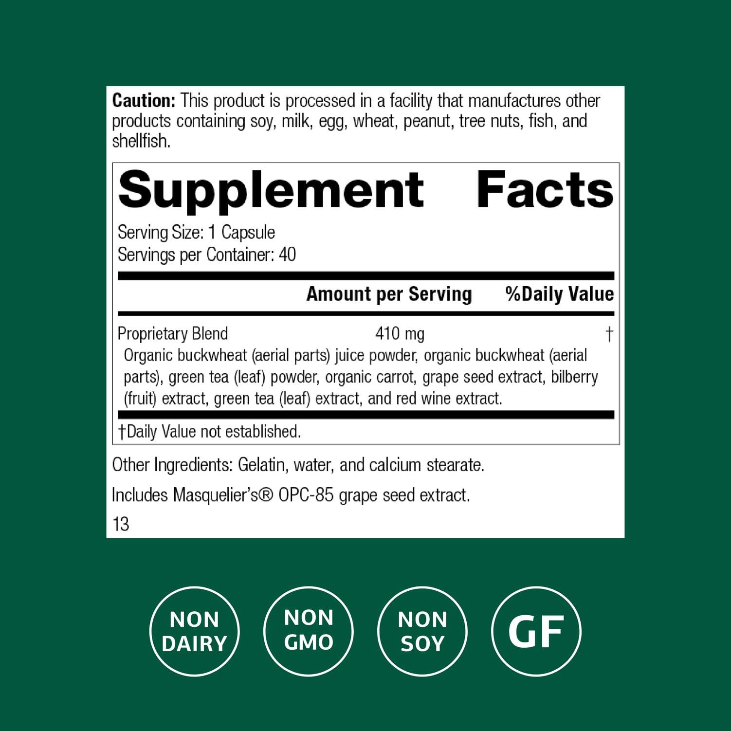 OPC Synergy ingredients close-up highlight antioxidant-rich components for daily vitality.