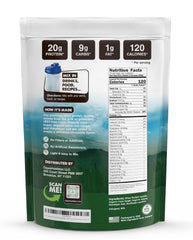 Opportuniteas grass-fed chocolate whey tub label highlighting transparent sourcing
