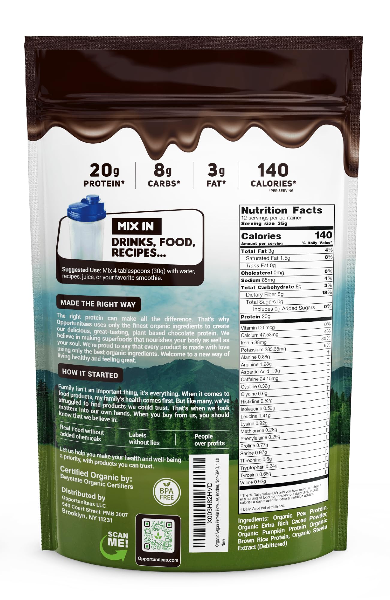 Opportuniteas organic plant-based protein blend ingredients label