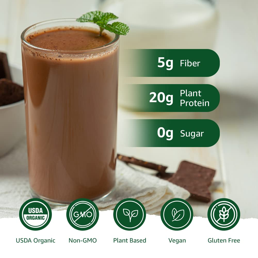 Opportuniteas vegan protein shake being poured into a glass