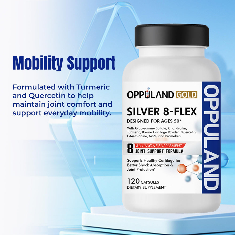 Oppuland Silver 8 Flex daily-dose scene with water bottle