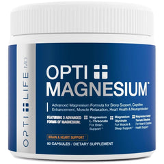 Opti + Life MD Opti Magnesium bottle shown for daily relaxation support.
