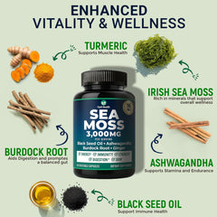 Opti Health sea moss capsules packaging highlights vegan non GMO formula