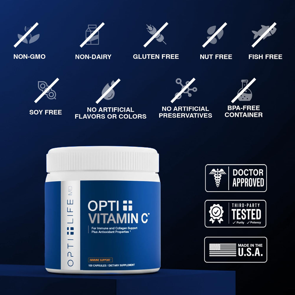 Opti Life MD time-release vitamin C capsules on label