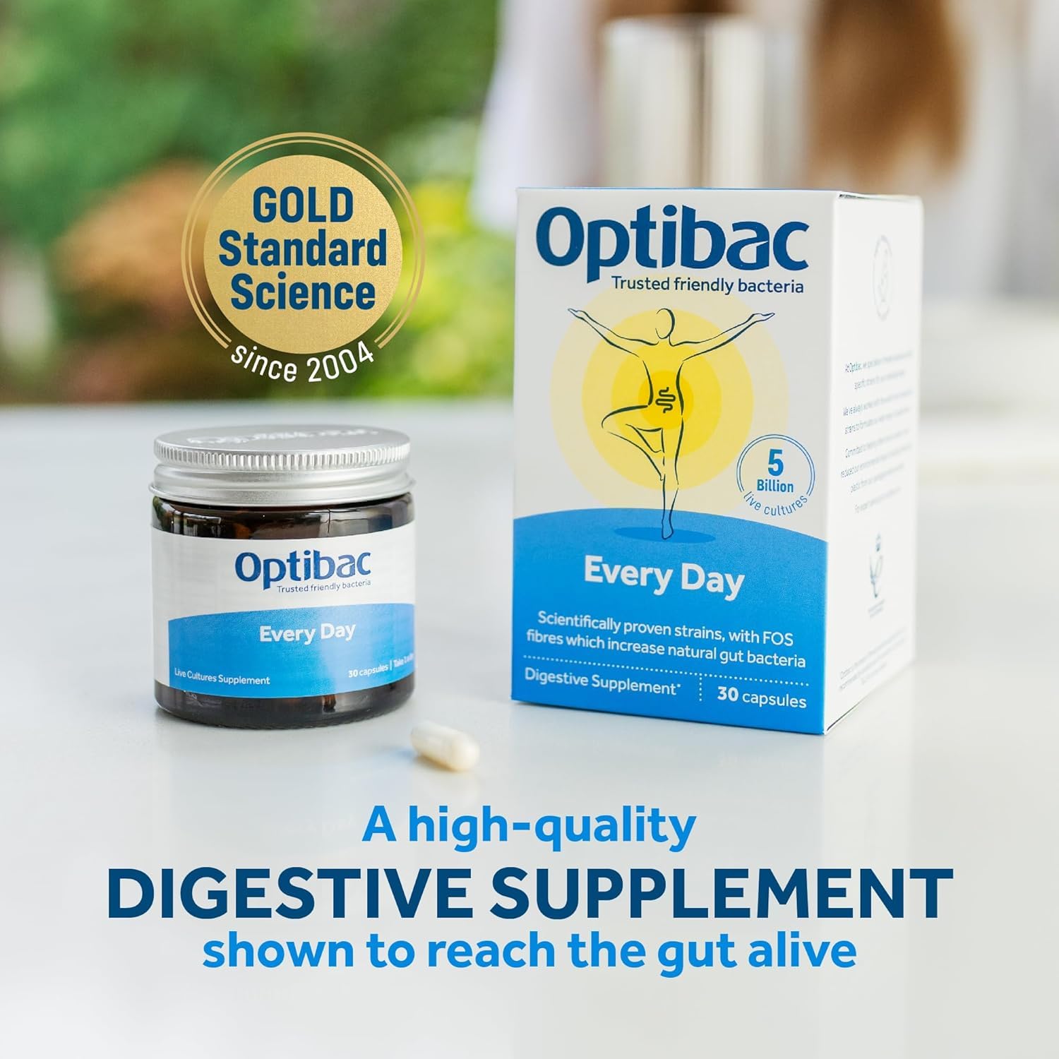 OptiBac Probiotics digestive capsules ready for daily use