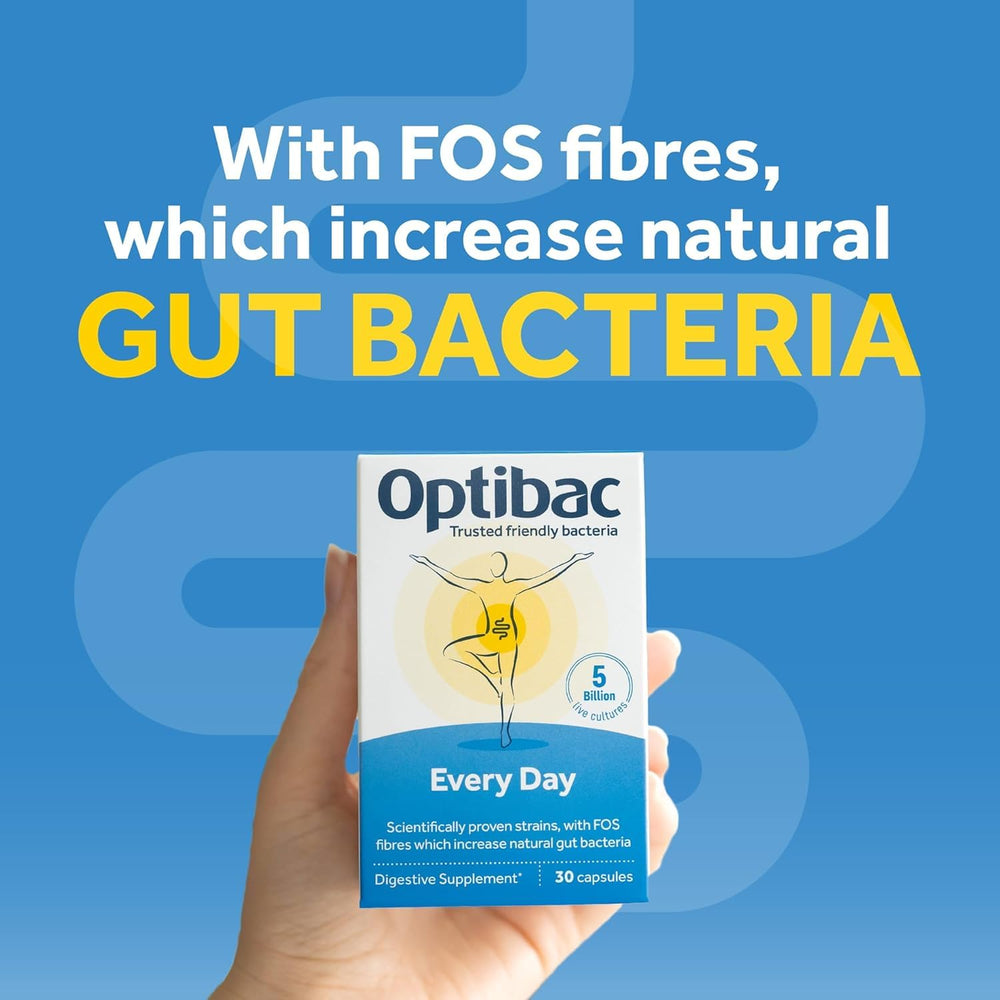 OptiBac Probiotics five-billion-CFU capsules close-up indicating strong live cultures