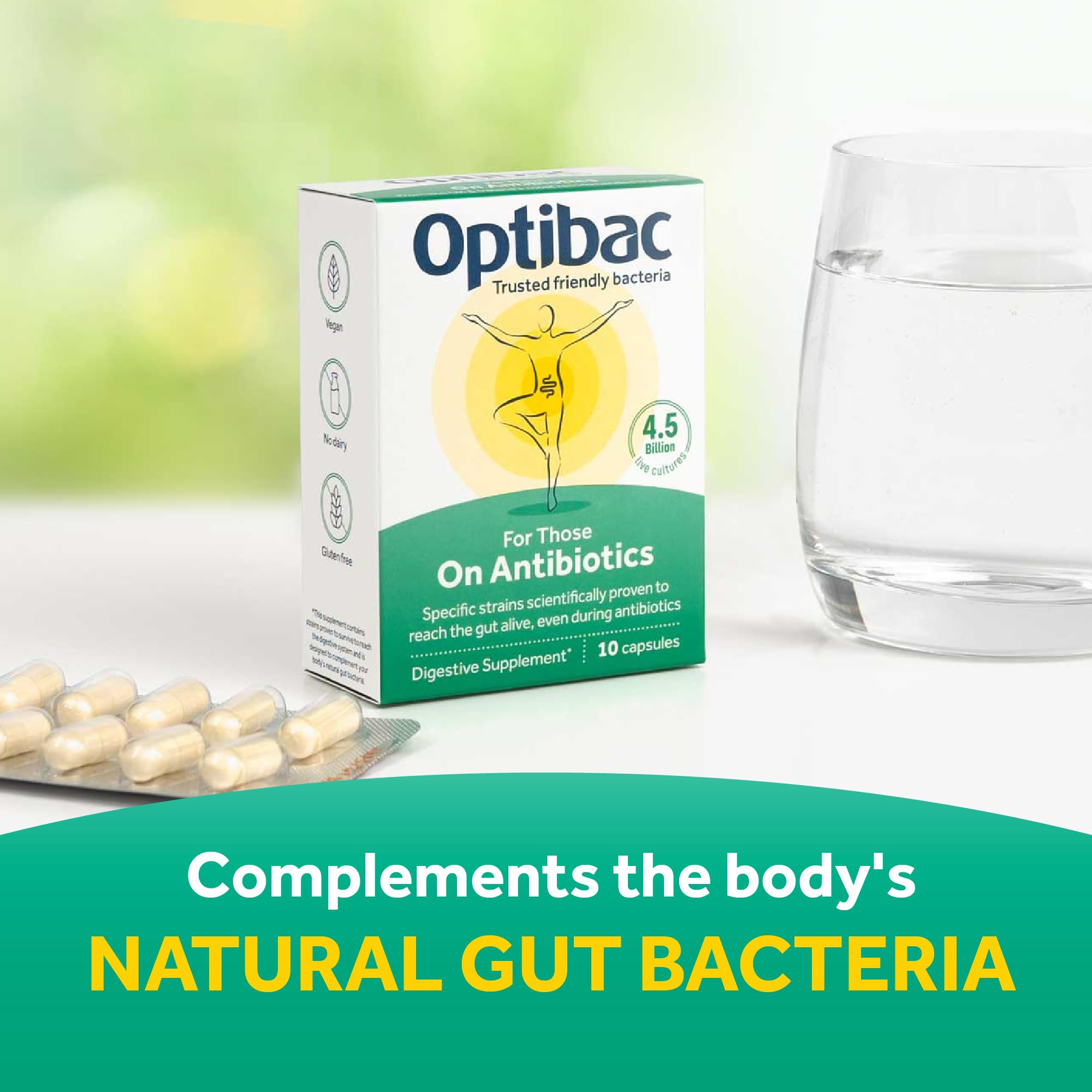 Optibac Probiotics in-use daily routine on countertop suggests easy supplementation
