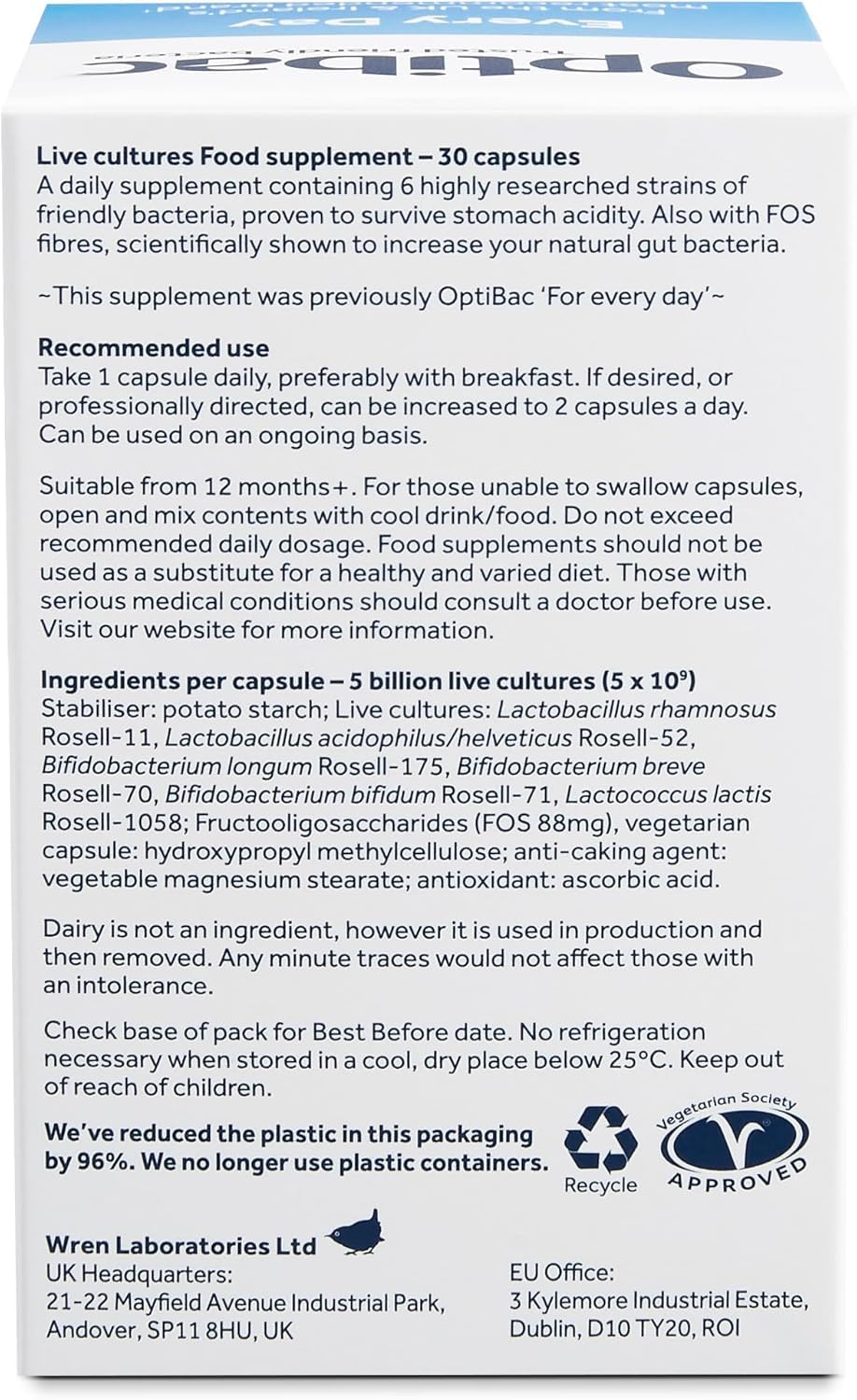 OptiBac Probiotics microbiome-support label highlights balanced gut flora