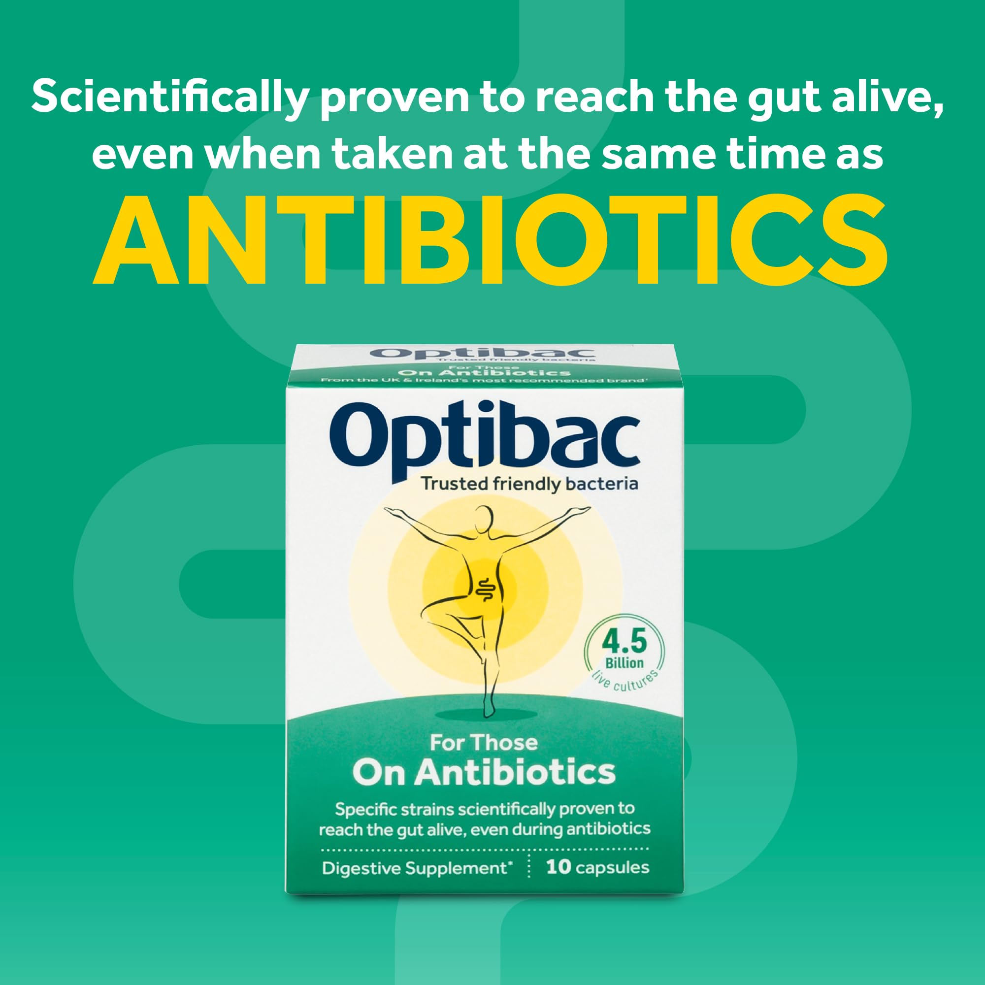 Optibac Probiotics packaging box highlights pack of 10 capsules for convenience